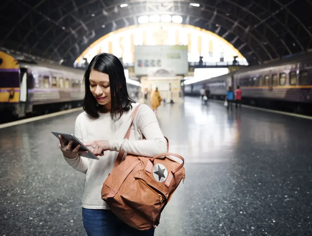 woman at train station